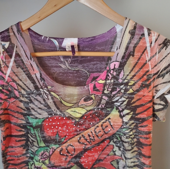 UNBRANDED Burnout Y2K Tattoo Print "So Sweet" Short Sleeve Tee - Large - Picture 2 of 4